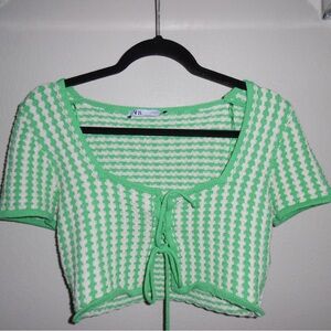 Zara Green and White Crop Top
